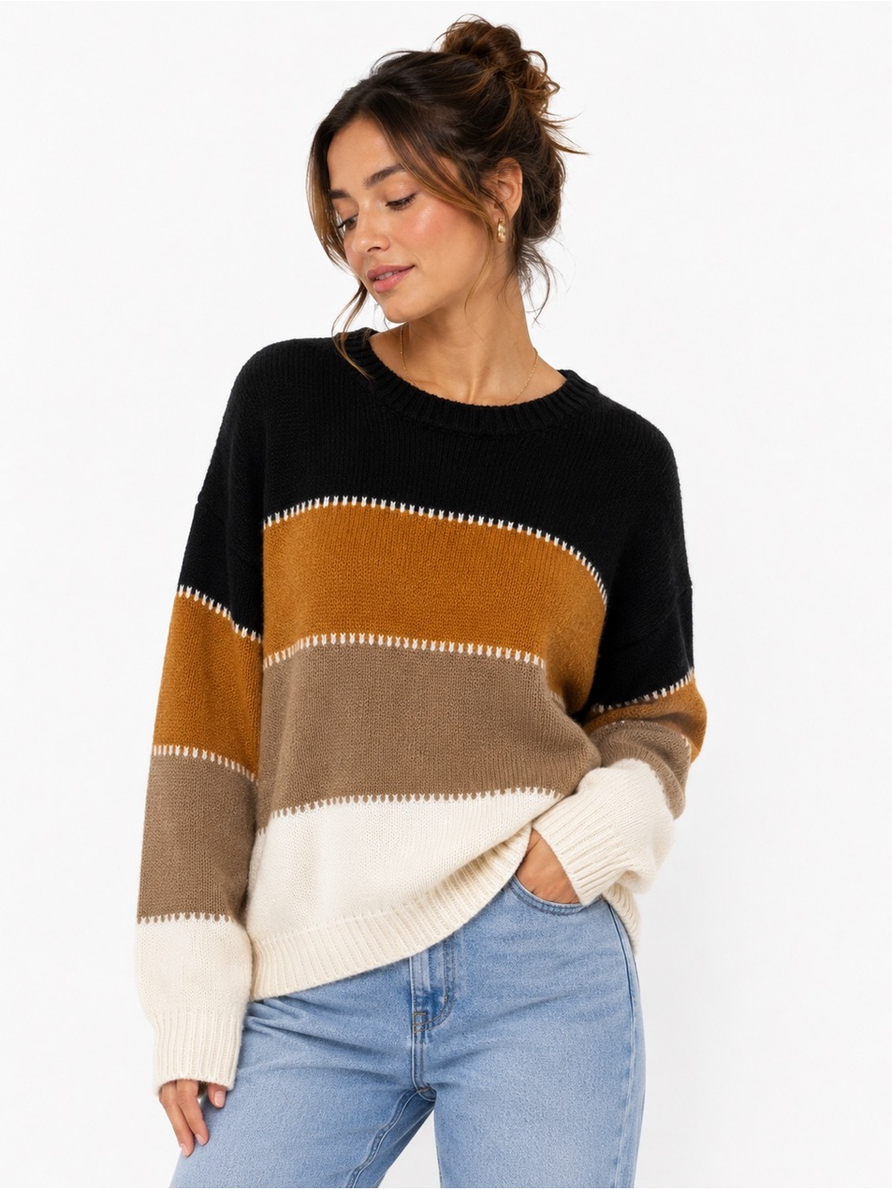 Angashion Color Block Knit Sweater – Size Medium